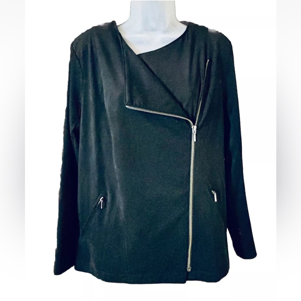 J. Jill Faux Suede Zip Up Soft Moto Jacket Black Women’s Size M